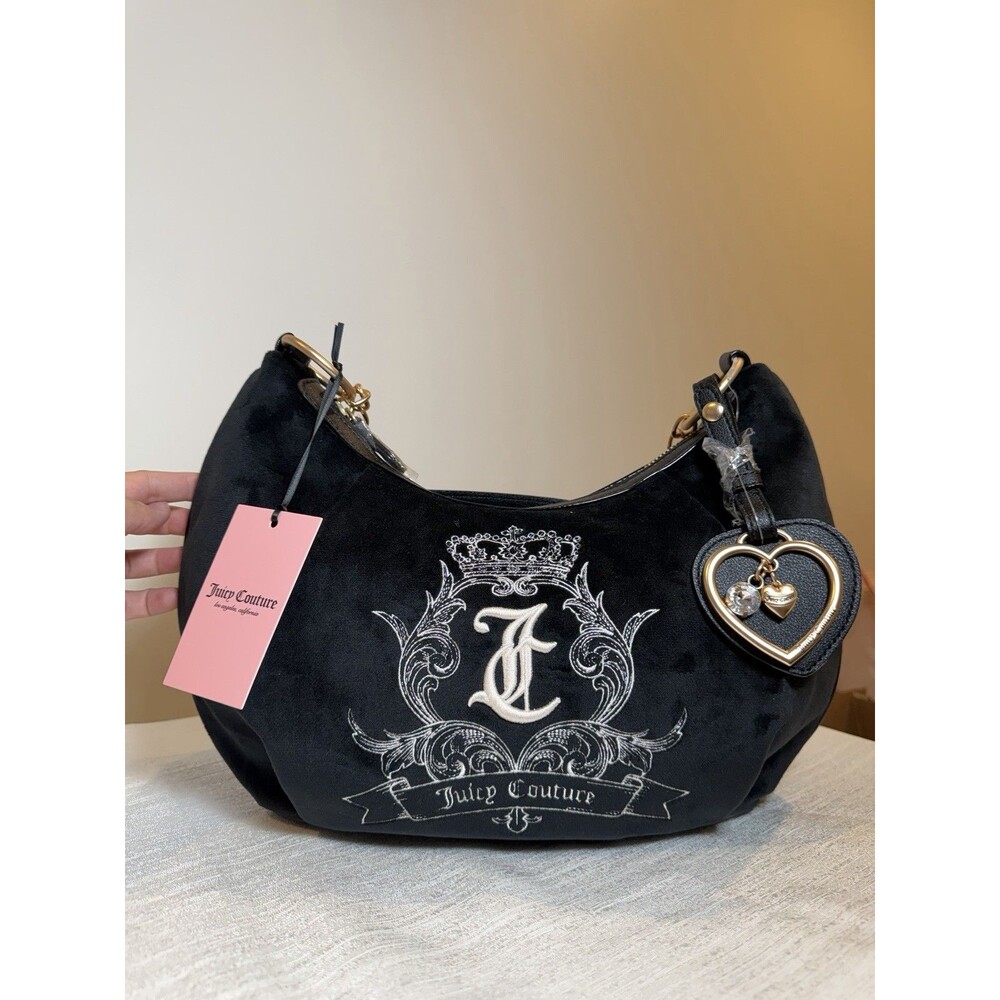 Juicy Couture Liquorice Need More Juicy Hobo Bag Velvet & Embroidered NWT - Picture 2 of 7